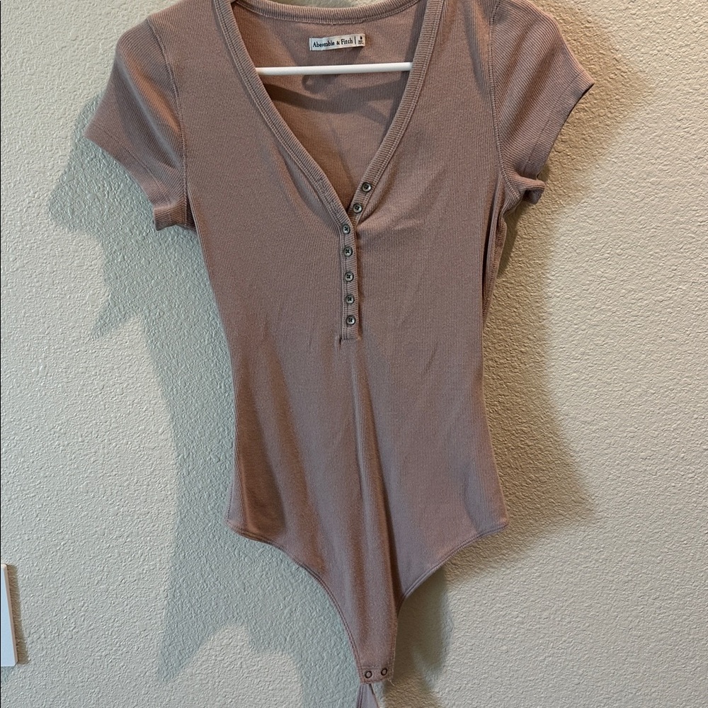 Abercrombie & Fitch Taupe Ribbed Knit bodysuit
